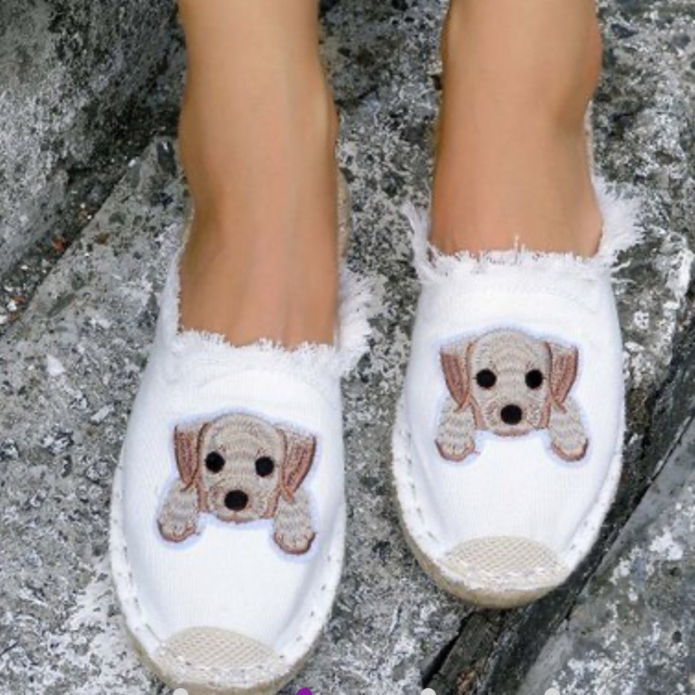 Cute Puppy Dog Embroidered Espadrille Mules Slip On Shoes - Picture 3 of 9
